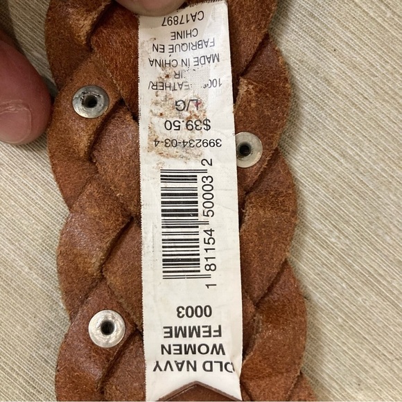 OLD NAVY Sz L Braided Studded Leather Round Buckle Bohemian Belt NEW W/ TAG - Picture 3 of 6